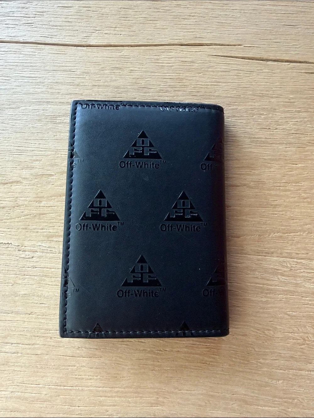 Off-White Black Leather Card & Key Holder with Gold Accent